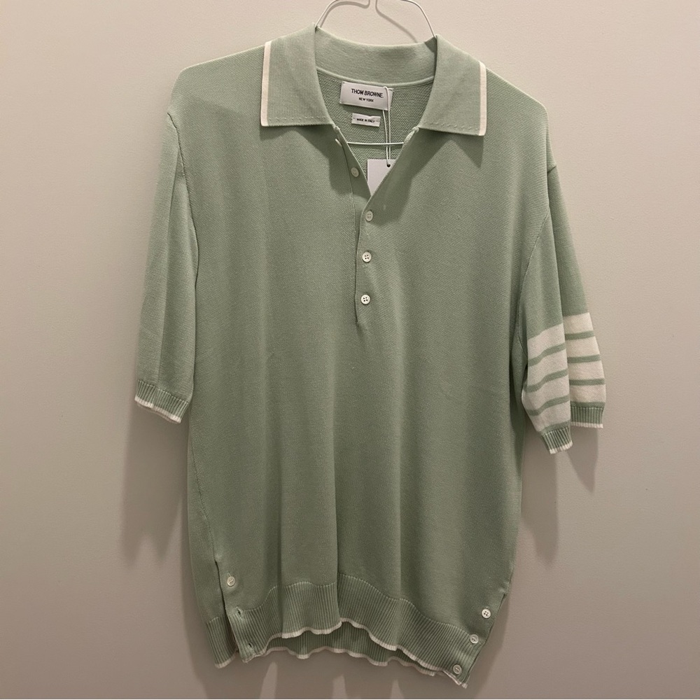 Thom Browne Mint Green 4 Bar Polo Shirt Size 4